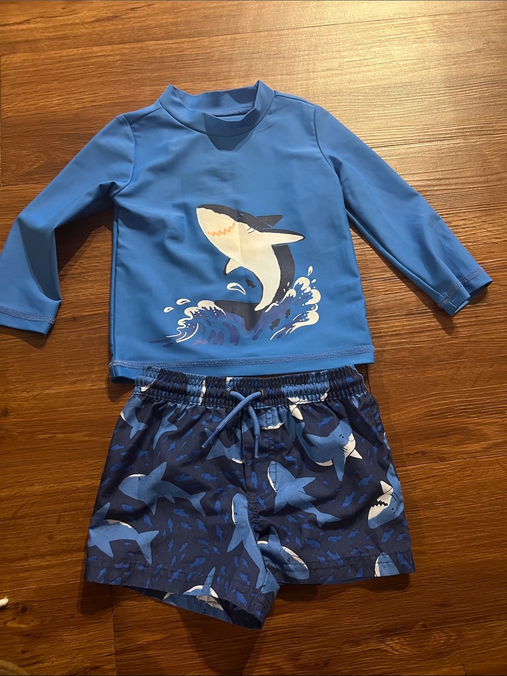 Carter's Blue Shark Rash Guard Set - Top & Boardshorts